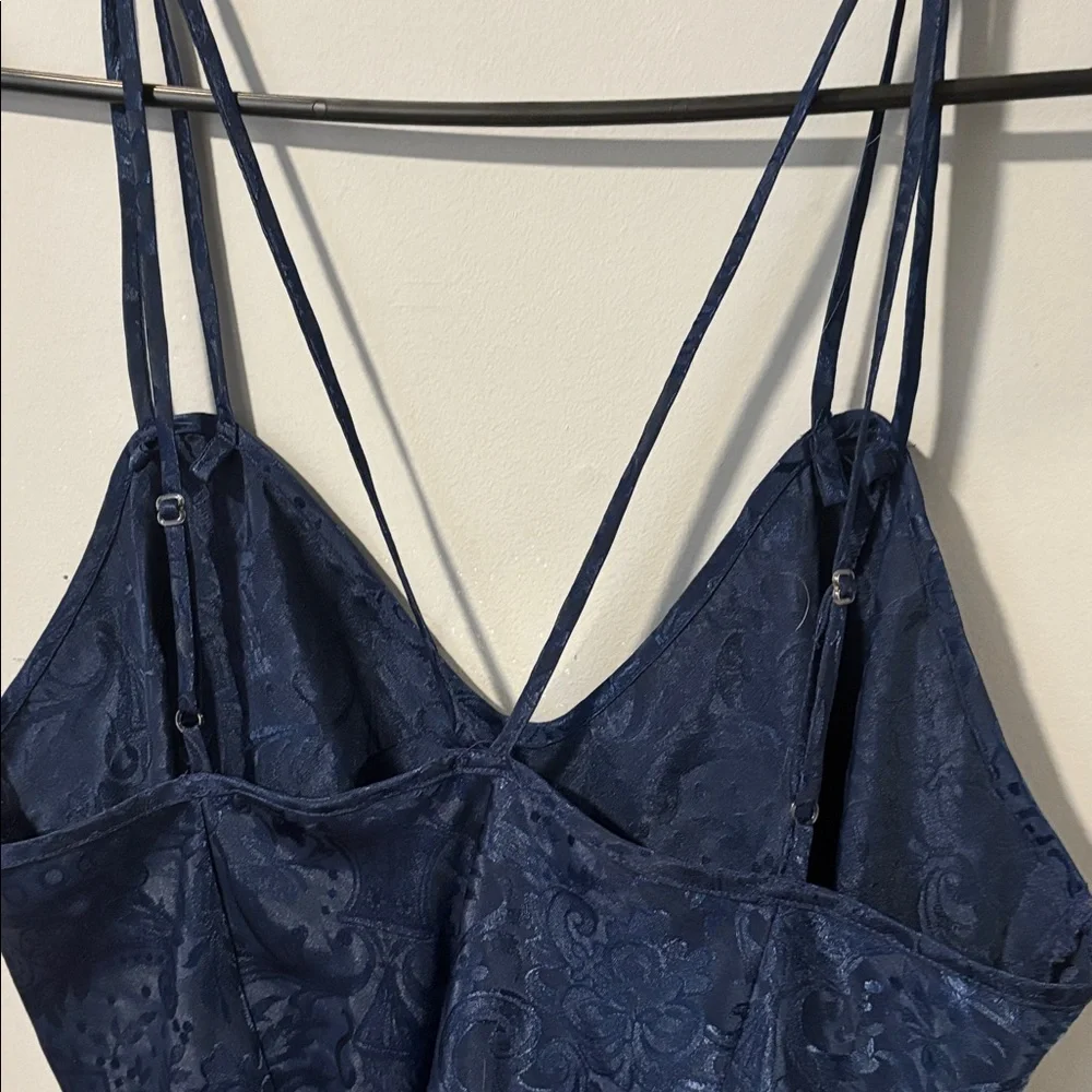 Vintage Victoria's Secret Gold Label Navy Blue Embossed‎ Floral Babydoll Teddy